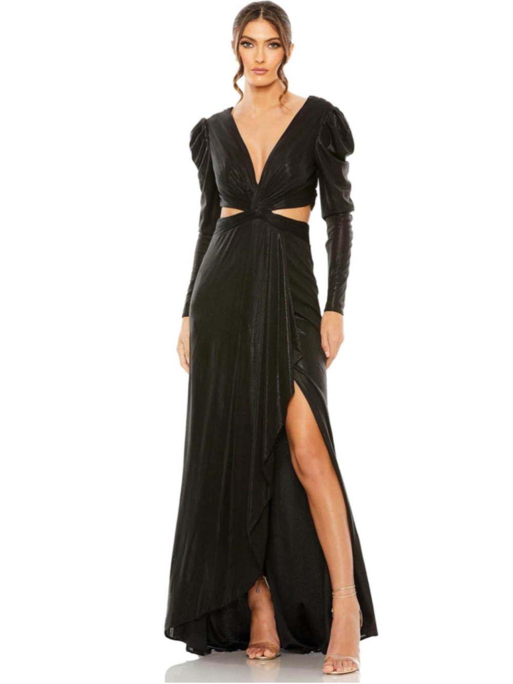 Women's Mac Duggal Black Long Sleeve Cutout Maxi Dress Size 4